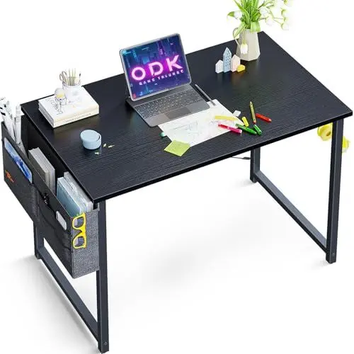 Produktbild: ODK Kleiner Schreibtisch, Computertisch 80 x 40 cm mit Kopfhörerhaken, Schreibtisch Schwarz für Kleine Räume, Bürotisch für das Home Office