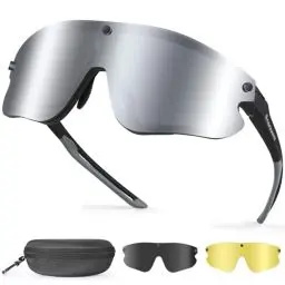 Produktbild: Odoland Fahrradbrille Magnetische mit 3 Magnetische Wechselgläser ink. grauer polarisierter Gläser Sport Sonnenbrille UV400 Schnelle brille für Herren Damen Sportbrille Fahrrad, Angeln, Laufen Silbrig