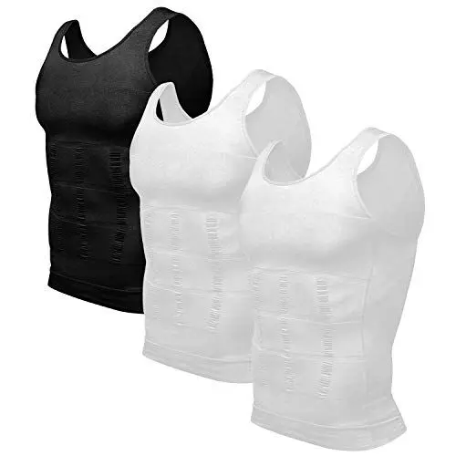 Produktbild: Odoland Herren Unterhemden Shapewear 3er Pack Body Shaper Herren Bauchweg Kompressionsshirt Tank Tops XXL (Schwarz/Weiß/Weiß)