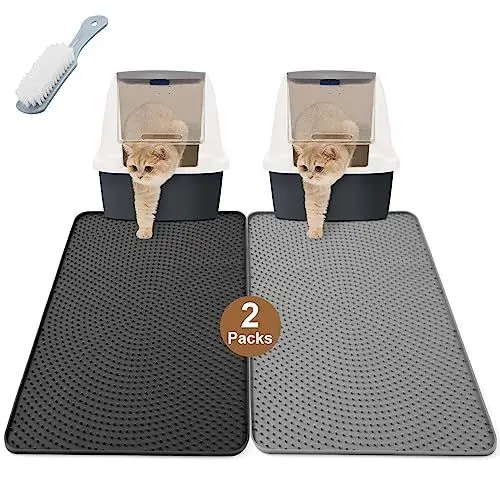 Produktbild: Odoland Katzenstreu Matte, 2 Stück Katzenmatte katzenklo Vorleger Silikon Katzentoilette Matte Unterlage katzenklo für den Boden, wasserdichte Cat Litter Mat mit Bürste