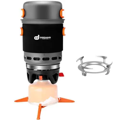 Produktbild: Odoland Rucksack- und Campingkocher Kochsystem, 7-in-1 energiesparendes Kocher-Set, leichter Kochtopf mit Brenner zum Wandern, Trekking, Angeln und Backpacking