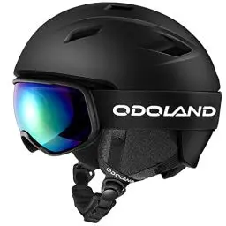 Produktbild: Odoland Skihelm und Skibrille Set Snowboardhelm mit Snowboardbrille für Erwachsene, Schneebrille UV 400 Schutz Windwiderstand Snowboard Brille zum Skifahren Bergsteigen Schwarz M