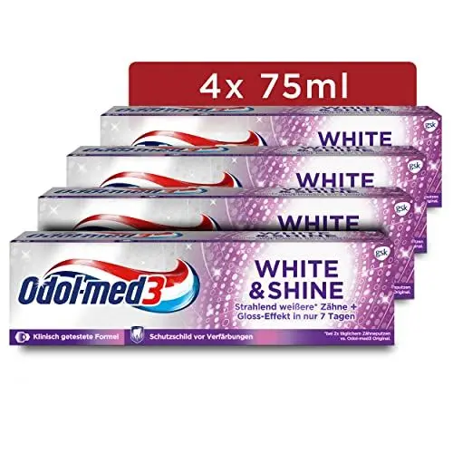 Produktbild: Odol-med3 Zahnpasta White & Shine, Whitening/Zähne aufhellen, 4x 75ml
