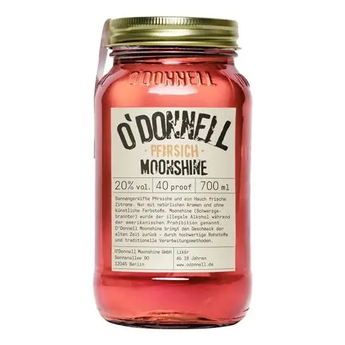 Produktbild: O'Donnell Moonshine - Pfirsich Likör (700ml) - Handwerklich hergestellte Spirituosen aus Berlin - Sommer Edition - 20% Vol. Alkohol