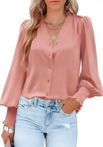 Produktbild: Odosalii Bluse Damen Elegant Blusen Damen Festliche Oberteile Langarmshirt Große Größen Chiffon Blusen Hemd Tunika Longbluse,Rosa,Size X-Large