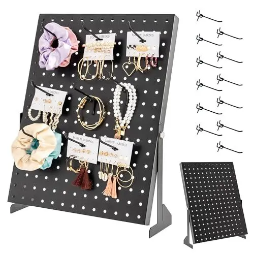 Produktbild: ODOXIA Peg Board | Stecktafel Display Ständer als Verkaufsständer, Stecktafel Wand Organizer, Lochplatte Büro, Schmuck Verkaufsständer usw. | Pegboard Set mit Pegboard Zubehör Haken schwarz, Steckwand