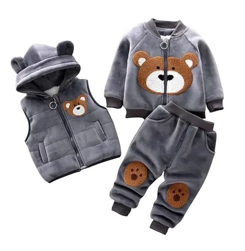 Produktbild: Odziezet Kleinkinder Warm Outfit Kinder Kapuze Ärmellose Weste Anzug Baby Winter Dreiteiliges Outfits Kind Langärmeliges Sweatshirt Hose Sets Babys Cartoon Bär Kleidung 0-4 Jahre (DTGR,1-2 Jahre)