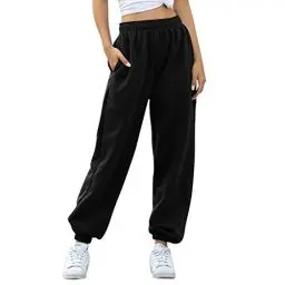 Produktbild: OEAK Damen Sporthosen Lang Jogginghose Loose Fit Elastischer Bund Freizeithosen Hohe TaileTraininghose mit Taschen Bequem Sweathose,Schwarz Verdicken,M