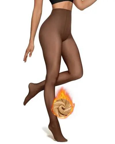 Produktbild: OEAK Damen Thermo Strumpfhosen Leggings mit Gefüttert Blickdicht Thermoleggings Elastische Plüschstrümpfe Warm Winterleggings,Kaffee Durchsichtig,L/XL,220g(Dünn Fleecefutter)