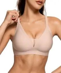 Produktbild: OEAK Nahtloser BH Damen Ohne Bügel Push Up Buttrig Glatter Bustier Gepolstert Soft Spitzen Bralette Bügelloser Bequemer Schlaf T-Shirts BH,Beige,L