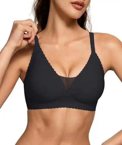 Produktbild: OEAK Nahtloser BH Damen Ohne Bügel Push Up Buttrig Glatter Bustier Gepolstert Soft Spitzen Bralette Bügelloser Bequemer Schlaf T-Shirts BH,Schwarz,M