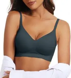 Produktbild: OEAK Push-up-BH für Damen, bequem, ohne Bügel, V-Ausschnitt, nahtloser BH, glatter Büstenhalter, Basic-BH, Marineblau, Medium