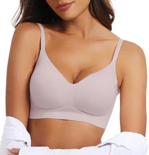 Produktbild: OEAK Nahtloser BH Damen V-Ausschnitt Zero Feel Bralette Ultrakomfortabler Tshirt Soft Schlaf Push Up Gepolstert Bügelloser Bustier, Rosa, M