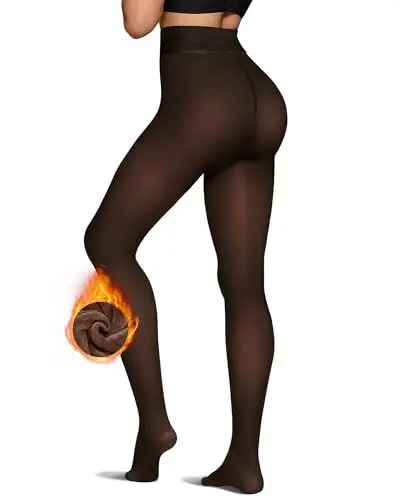 Produktbild: OEAK Thermo Strumpfhose Damen Gefütterte Winter Strumpfhosen mit Fleece Bauchweg Warme Gefälschte Durchscheinend Thermostrumpfhosen Pantyhose,Braun,300g,L/XL