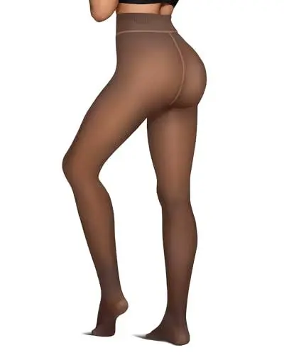 Produktbild: OEAK Thermo Strumpfhose Damen Gefütterte Winter Strumpfhosen mit Fleece Bauchweg Warme Gefälschte Durchscheinend Thermostrumpfhosen Pantyhose,Kaffee,220g,XXL