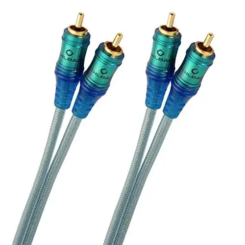 Produktbild: Oehlbach Ice Blue Cinch Kabel 5m - Audio Kabel für Plattenspieler, Heimkino, und HiFi Anlage - 2-Fach geschirmtes RCA Kabel aus OFC - 2X 5m - blau-transparent