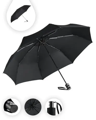 Produktbild: ÖkoBrella nachhaltiger Mini-Taschenschirm – 6 Farben Regenschirm Bezug aus recycelten Materialien - ökologisch sinnvoll hochwertig stabil windsicher (Schwarz)