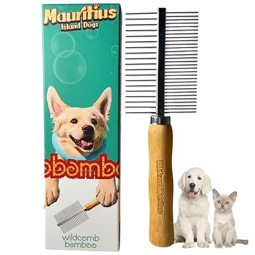 Produktbild: Kamm mit Bambus für Hunde Bürste Lange Haare Ökologischer aus Bambus und Edelstahl für Hunde und Katzen. Haustierbürste. Bürste für Hunde und Katzen mit langem, kurzem und mittlerem Haar (17x5cm)
