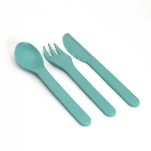 Produktbild: Ökolution Besteck-Set, Kunststoff-Besteck 54-Teilig, je 18 Stück Messer, Gabel, Löffel, langlebig und stabil, Petrol, RPET - aus recyceltem Kunststoff
