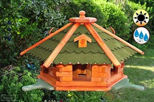 Produktbild: ÖLBAUM Premium Futterhaus-Vogelhaus, groß, XXL mit 3 x Anflugbrett/Landebahn (moosgrün), Bitumendach grün