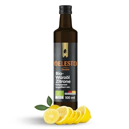Produktbild: OELESTO® BIO Zitronenöl zum Verzehr kaltgepresst - Bio Rapsöl Zitrone, frisches Würzöl Zitrone zu Fisch, Meeresfrüchten, Desserts & Obstsalate