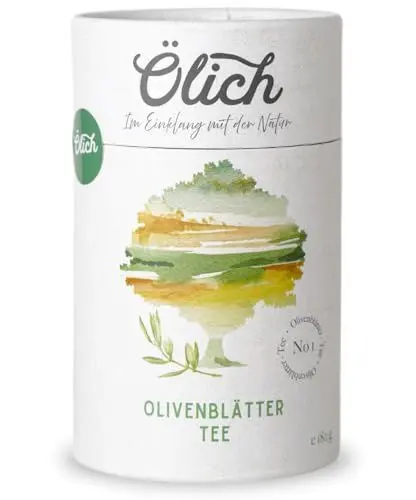 Produktbild: Ölich Premium Olivenblättertee I Olivenblatt Tee ohne Koffein, reich an Antioxidantien I Olivenblätter aus eigenen Hainen, mildes Aroma, 180g