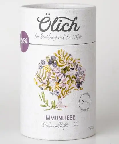 Produktbild: Ölich Premium Olivenblättertee Immunliebe I Olivenblatt Tee mit Brennnessel, Zitrone und Ingwer I reich an Antioxidantien I 150g