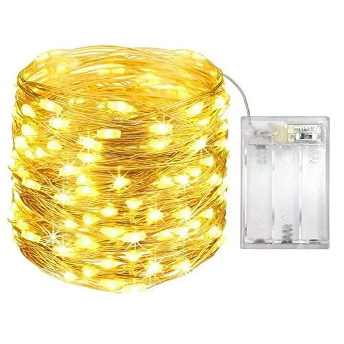 Produktbild: OEMG 12m 120er LED Lichterkette Batterie Betrieb - 2 Glitzer Modi Mini LED Draht Lichterketten für Deko Hochzeit Party Beleuchtung Garten Herbst Kinderzimmer Weihnachten Halloween, Warmweiß