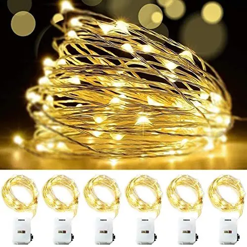 Produktbild: OEMG Mini LED Lichterkette mit Batterie, 6 Stück Lichterkette Batterie 10ft Micro 30 LED Draht Lichterkett Batteriebetrieben für Innen Weihnachtsdeko Hochzeit Party Beleuchtung Garten Deko