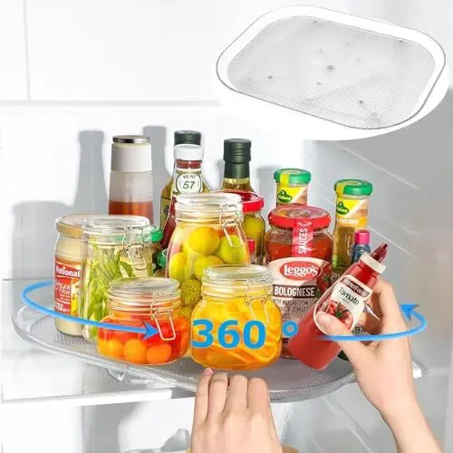 Produktbild: Oemmn Kühlschrank Drehteller Organizer Rechteckig, 360° Drehplatte Kühlschrank Transparent, Lazy Susan Drehteller Kühlschrank Organizer Drehbar rutschfest Küchen Organizer für Kühlschrank Küche