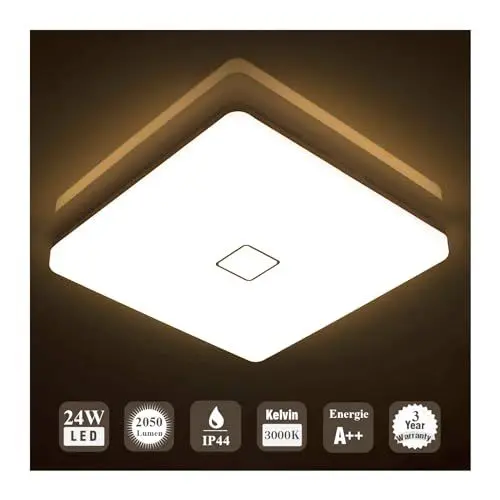 Produktbild: Öuesen 24W Wasserdichte LED Deckenleuchte Moderne ultradünne quadratische Unterputz LED Deckenleuchte Warmweiß 3000K für Badezimmer Schlafzimmer Küche Wohnzimmer Korridor Esszimmer Balkon