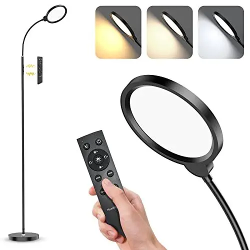 Produktbild: Öuesen LED Stehlampe,Dimmbar Standleuchte12W,Schwarz 3000-6500K Farbtemperatur Stehlampe Wohnzimmer mit Fernsteuerung und Timer,Leselampe für Wohnzimmer,Schlafzimmer,Büro und Schlafsaal