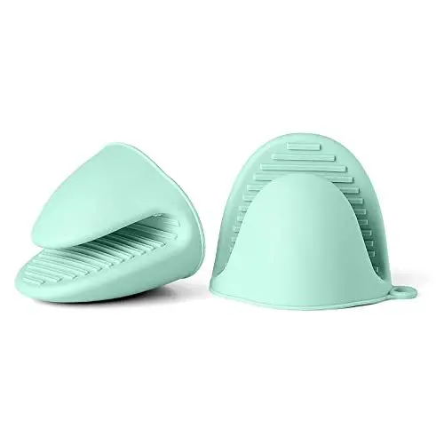 Produktbild: Ofenhandschuhe Hitzebestaendig Verdicken, 2 STK Silikon Hitzebeständige Handschuhe Backofen Topfhandschuhe Hitzebeständig Topflappen Handschuh für Backen Kochen BBQ (Mintgrün)