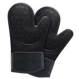 Produktbild: Ofenhandschuhe Topfhandschuhe Silikon - Anti-Rutsch Hitzebeständige Silikon und Flexibilität Baumwolle, 1 Paar 30cm Extra Lange Backhandschuhe Kochhandschuhe für Kochen Backen Grillen (Schwarz)