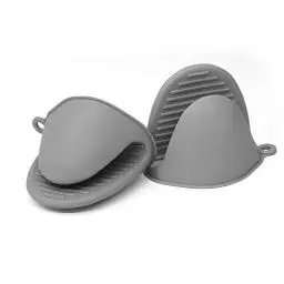 Produktbild: Ofenhandschuhe Verdicken, Mini-Ofenhandschuh Anti-Rutsch Hitzebeständige Silikon Topflappen, Mini Ofen Mitts, wasserdichte Topfhandschuhe zum Backen Kochen BBQ Grillen, Grau