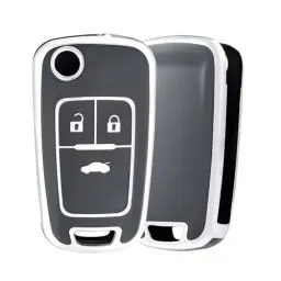 Produktbild: OFF WE GO Autoschlüssel Hülle Schlüsselhülle Cover Schlüsselcover Schutz Gehäuse Schlüsselbox für Chevrolet Aveo Opel Vauxhall Cruze Spark Astra Insignia Vectra Zafira Adam Cascada, Grau Silber