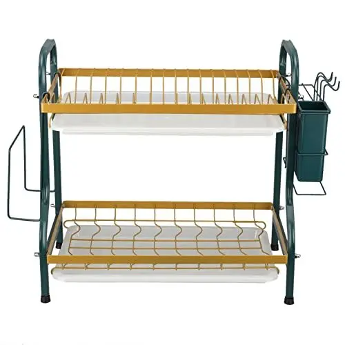 Produktbild: Abtropfgestell Geschirr, 2 stufiges Geschirrabtropfgestell, Abtropfständer mit Utensilienhalter und Dish Drying Rack Drainer für Trockne die Spüle Küchengeschirrregal