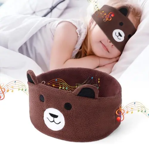 Produktbild: OFFCUP Bluetooth Schlafmaske Kinder Augenmaske, Schlafkopfhörer Bluetooth Stirnband Kopfhörer, Musik Schlafen Stirnband Kinder Schlaf Kopfhörer Headband Schlafbrille für Kinder Nickerchen Reisen-Braun