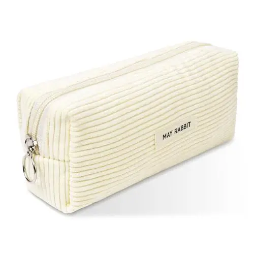 Produktbild: OFFCUP Federmäppchen Mädchen Mäppchen Cord-Stoff, Pencil Case Teenager Stiftetasche Tragbare Schreibwaren Tasche, Federtaschen Schlampermäppchen mit Reißverschluss, Federmappe für Schule, Büro - Weiß