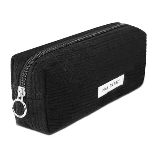Produktbild: OFFCUP Federmäppchen Mädchen Mäppchen aus Kord, Pencil Case Teenager Stiftetasche Tragbare Schreibwaren Tasche, Federtaschen Schlampermäppchen mit Reißverschluss, Federmappe für Schule, Büro - Schwarz