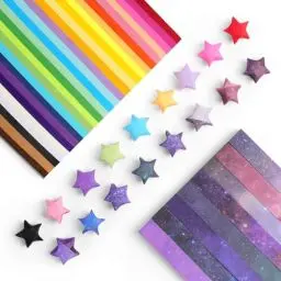 Produktbild: OFFCUP Origami Stern Papierstreifen, 1080 Stück Glücksstern Papierstreifen 27 Farben Kunsthandwerk Sterne Papier Regenbogenfarbe und Sternenhimmel Muster Origamipapier für Bastelarbeiten, Dekoration