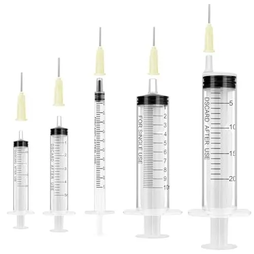 Produktbild: OFFCUP Spritzen-Set mit stumpfer Nadel, Spritze und Kanüle verschiedene Größen:1ml,2ml,5ml,10ml,20ml, Plastiktube Einwegspritzen Kunststoff Spritze für Flüssigkeiten, Hobby, Heimwerk