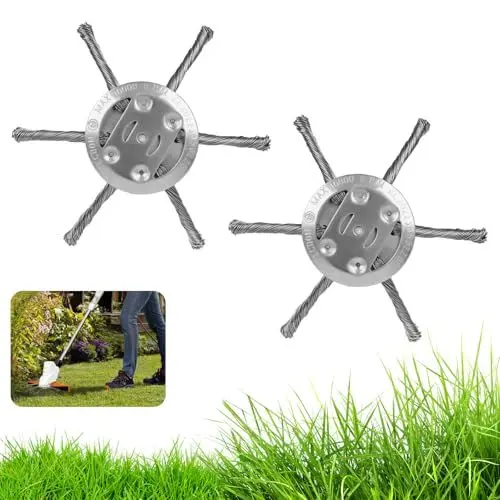 Produktbild: OFFCUP Unkrautbürste Freischneider, 2 Stück Wildkrautbürste für Motorsense 5,5mm Bohrung, Drahtbürste Freischneider Rundbürste mit Zubehör, StahlbüRste Unkrautbuerste für Rasentrimmer