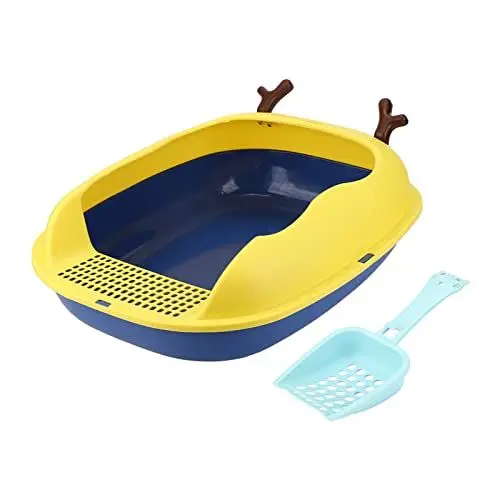 Produktbild: Offene Katzentoilette, Auslaufsicher Antihaftbeschichtete Katzentoilette Mit Schaufel Katzentoilette Extra Großer Tiefer Einstieg Katzentoilette, Einfach zu Schöpfen und kein Geruch
