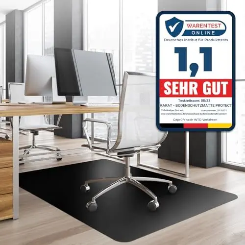 Produktbild: Bodenschutzmatte Bürostuhl, Schreibtischstuhl Unterlage transparent, Unterlage Schreibtisch Schutzmatte, Bodenschutzmatten für Bürostühle, 90 x 120 cm für Hartböden (Schwarz)