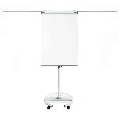 Produktbild: OfficeMarshal Flipchart Whiteboard mobil mit Rollenfuss Ständer 73x105cm | Höhenverstellbar bis 210cm, Beschreibbar, Trocken abwischbar, magnetisch (Piranha)