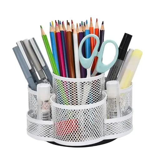 Produktbild: Office World Drehbarer Stifthalter - Kreativer Stifthalter, hohe Kapazität, Metallgitter, mit 7 Fächern und rutschfester Gummimatte für die Aufbewahrung im Büro