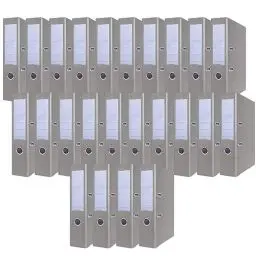 Produktbild: OFFICER PRODUCTS 24er Pack Ordner Grau A4/75 mm/Papier Pappe/Kunststoffbezug PP Schlitzordner Büroordner Pappordner Aktenordner Metall Kantenschutz