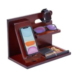 Produktbild: OfficeWorld schreibtisch organizer holz - Regal aus Bambus für Büro oder Nachttisch - Stifthalter, Telefonständer, Ablage für kleine Accessoires - 26x15x19 cm, Braun