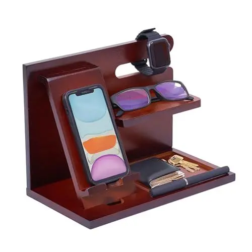 Produktbild: OfficeWorld schreibtisch organizer holz - Regal aus Bambus für Büro oder Nachttisch - Stifthalter, Telefonständer, Ablage für kleine Accessoires - 26x15x19 cm, Braun